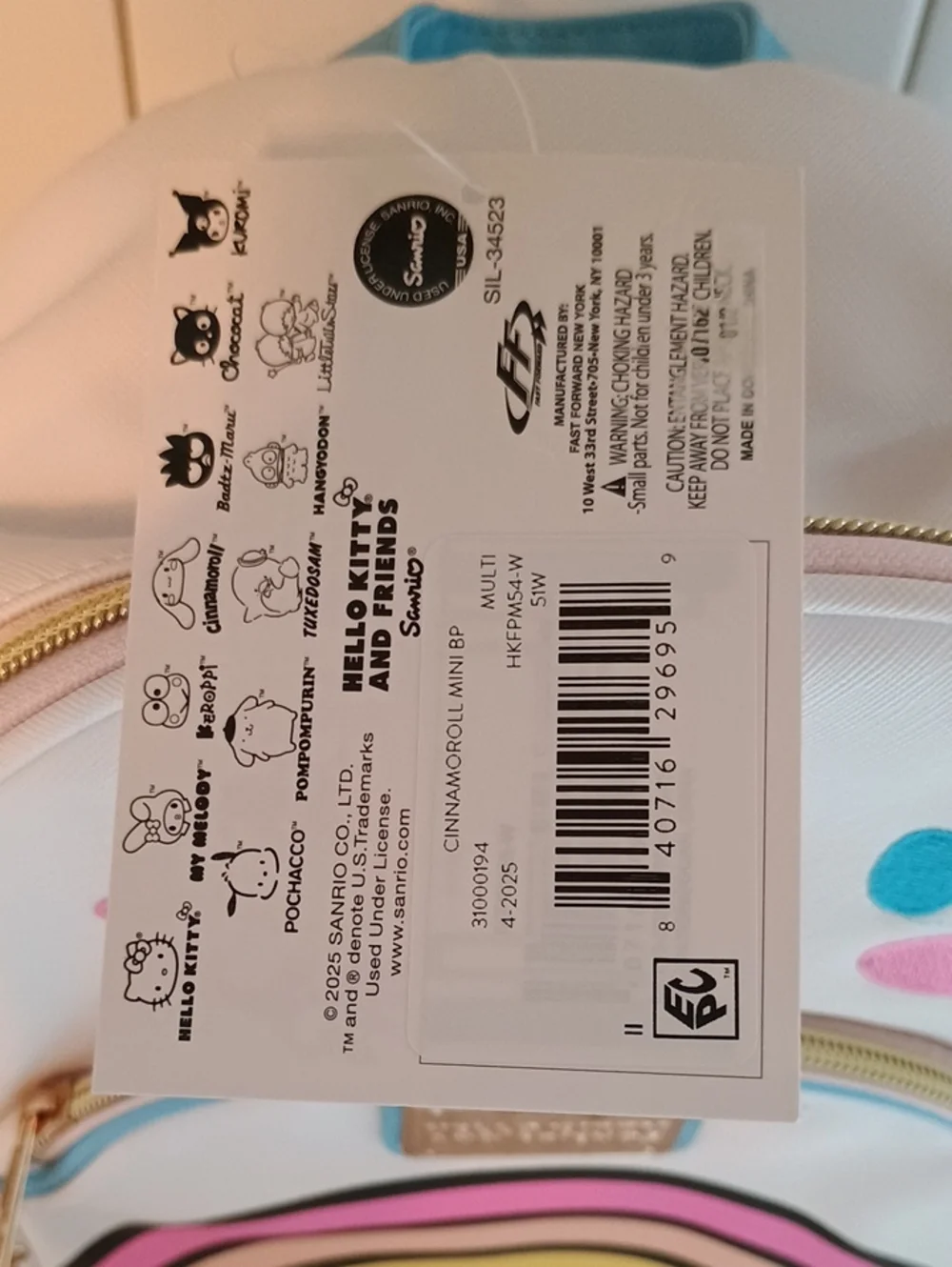NWT Hello Kitty Cinnamoroll White Mini Backpack
